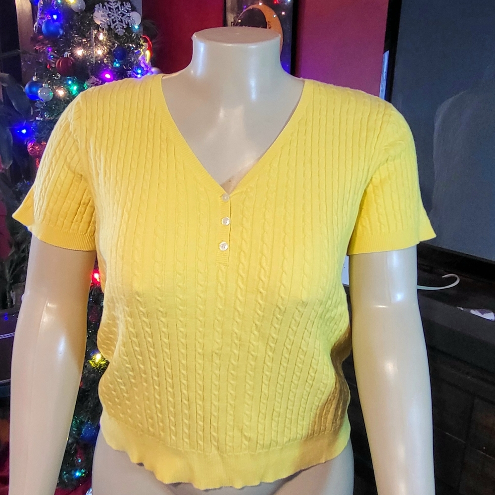 Chaps Yellow V-Neck Ribbed Blouse